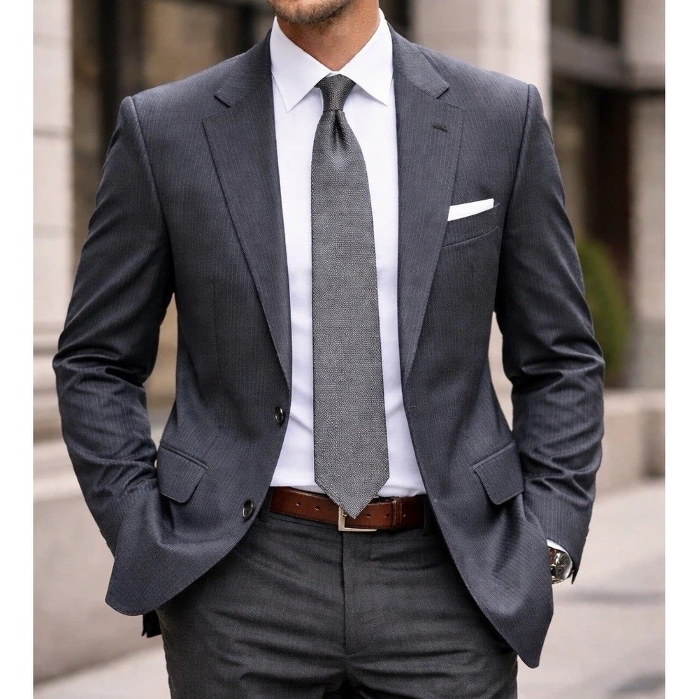 J.G. Hook Blazer Men 41L Charcoal Gray Good Pinstripe Two Button Suit Jacket
